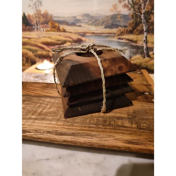 Handcrafted Reclaimed Wood Rustic Candle Holders Set 4 Dark Stain or Plain - Picture 3 of 6